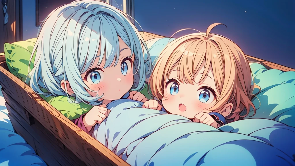 Highest quality、Masterpiece、Official Art、The best dynamic composition、Newborn boy、Baby、Hair light blue
