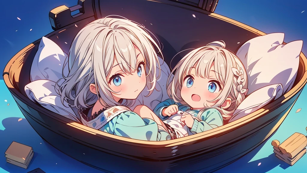 Highest quality、Masterpiece、Official Art、The best dynamic composition、Newborn boy、Hair light blue