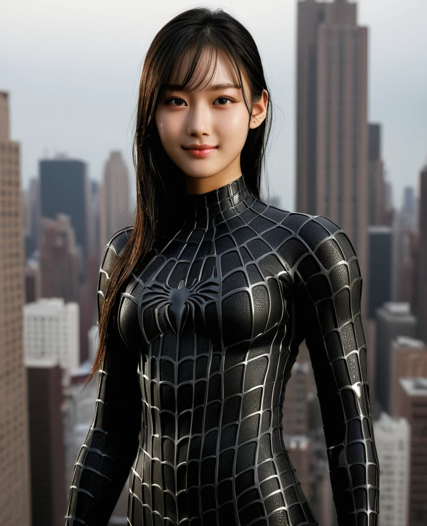 score_9, score_8_superior, score_7_superior, Highest quality, Realistic, masterpiece, Beautiful details, hyperRealistic, (One girl, Female body, smile), Big Breasts, amazing detailed whole body portrait of a beautiful ulzzang girl, wearing a Realistic and Very detailed black raimi spider-man suit, ((Huge muscular girl)), Professional model wears super-detailed black Raimi Spider-Man suit, Highly detailed and grainy black Raimi Spider-Man suit, whole bodyと手を覆うスーツ, black spiderman gloves, Wet, (Spider-Man pose), (whole body), (Dirty Skin), close superior, Octane Rendering, Very detailed, Volumetric, Dramatic lighting, (Highest quality:1.1), (High resolution:1.3), (Highest quality, Highest quality), Realistic, High resolution,
