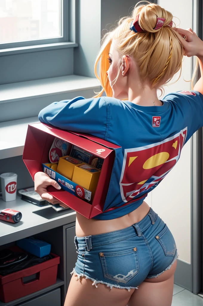 A Pop Rock vinyl figure of {{{Superman }}}inside an unopened with electric guitar, sealed Funko Pop box, photographed on a white background, detailed vinyl texture, signature oversized Funko Pop head and eyes, HARLEY QUIIN red shorts and yellow shoes, HARLEY QUIIN cartoon design, placed inside a colorful window box branded with the Funko Pop logo, vertical composition, bright lighting, photorealistic rendering, advertising photograph look and feel. Super High ultra resolution, hyper photorealistic, 255K, super hyper, Sony A7S Ill, f/ 9.0, 1/400. sharp-focus, megapixel.