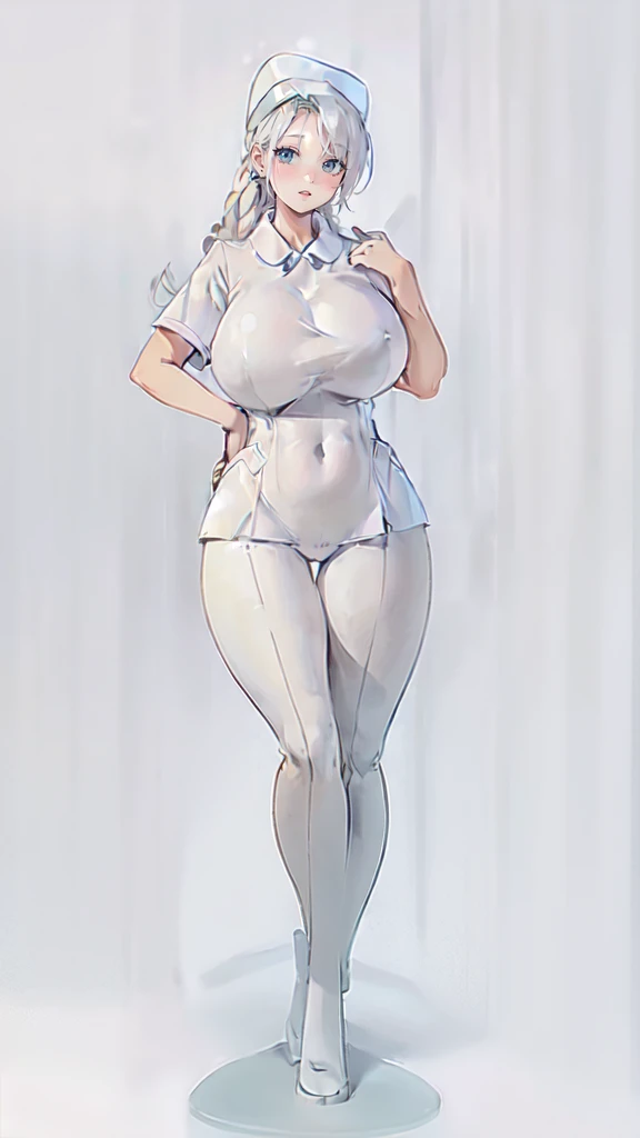 ((blank background)), masterpiece, best quality, silver hair, (curvy:1.7), (massive breast:1.5), ((full body framing)), (long legs:1.6), symmetry, nurse woman, nurse uniform
nurse cap