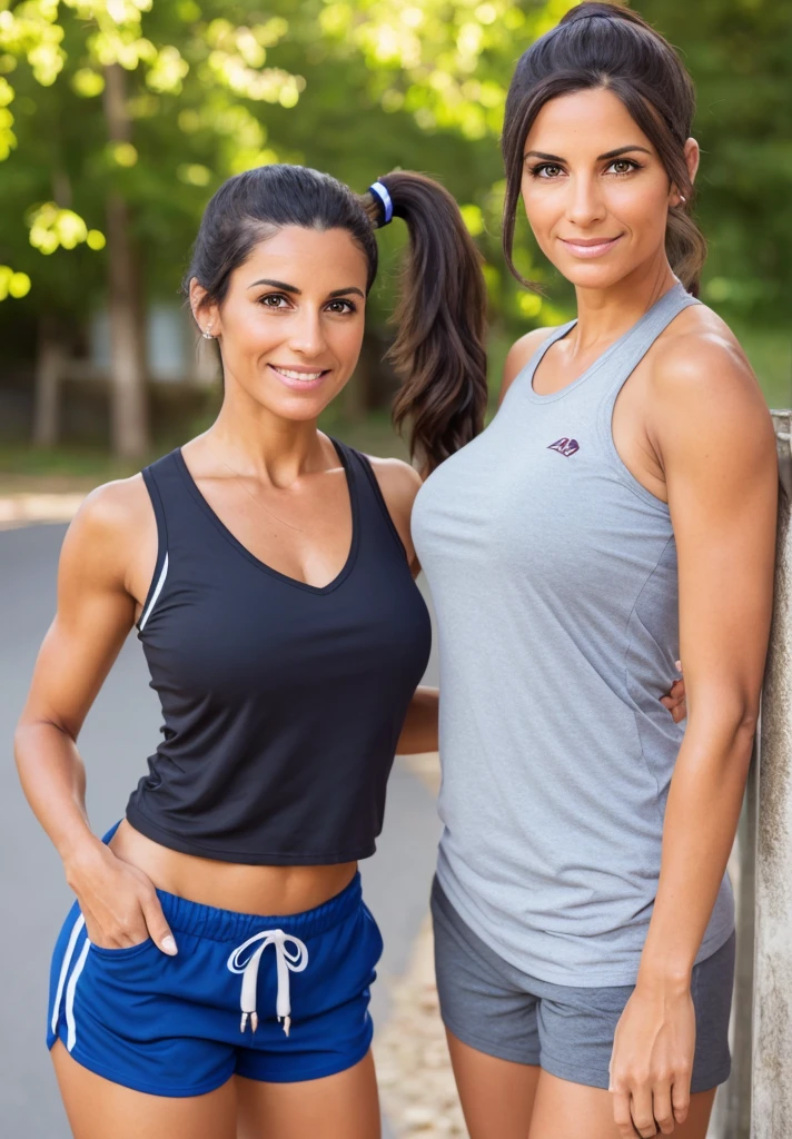 Pelirroja, Spanish, 35 year old fitness woman, Pelo corto y mojado, Grandes pechos, mojada de sudor de entrenar, Sujetador deportivo, Pantalones cortos azul claro, Culo fitness, En el campo corriendo, athletic, Coqueta, Ojos claros, Foto de cuerpo completo