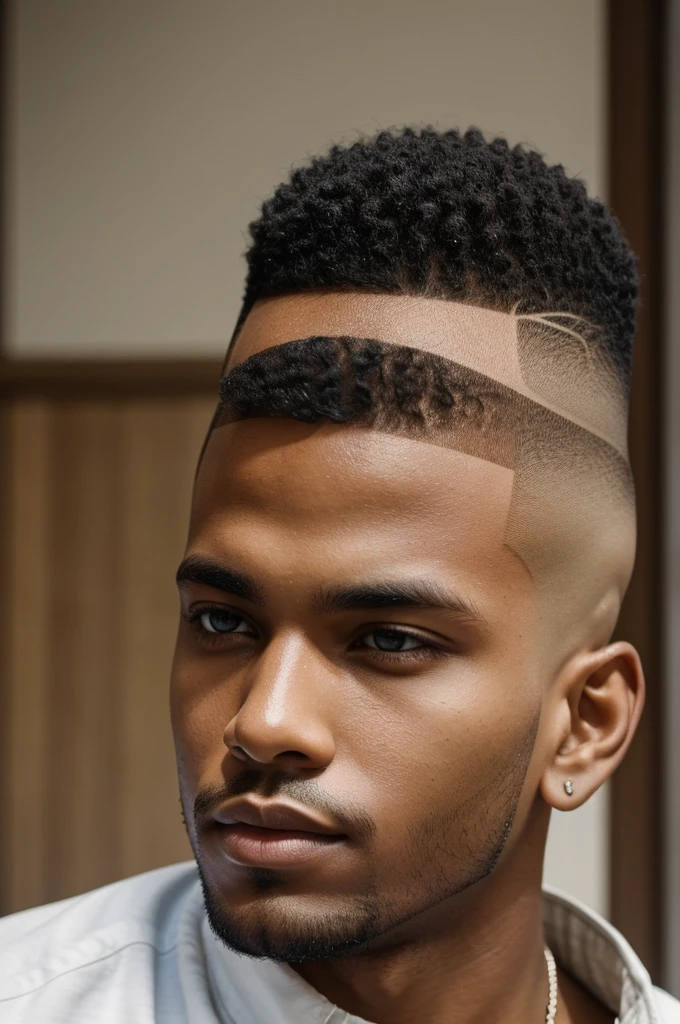 A person from the front who is a boy with a crop fade cut, light brown skin color 