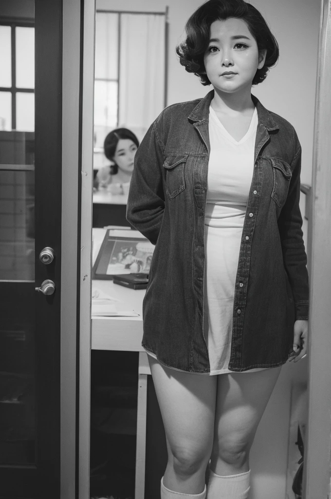 40s, manga artist, short hair, dirty, middle-aged obesity