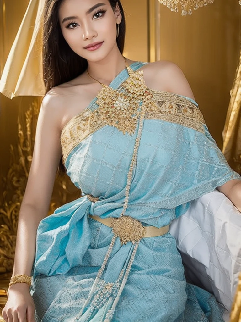 (masterpiece, best quality:1.2), 1girl, solo,thai girl.thai dress,dress,big breasts, 