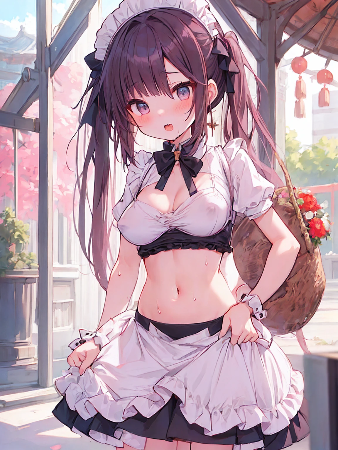 ((日本人のgirl1人、aldult)), ( small)), Black Hair、Brown Hair、masterpiece, 最high quality, high quality, Highly detailed 8K wallpapers,amusement park、Pink Hair、Extreme heat、Heavy breathing、breathe、Sweat、Head ornament、cute girls、Cute Maid、Bold Pose、(Secrete saliva)、Big nipples、Wait for orders、No fixes、(girl、Squid Belly、)、(No underwear)、Beautiful big boobs、(激しいSweat)、(Saliva volume:1.4)、(、Cute belly、Abdominal distention、Spreading pussy、Squirting)、(stroking the stomach:2)、(Beautiful Face)、(serving)、(Trembling in the lower back:2)、Life-size、In front of the camera、Walk with your feet together