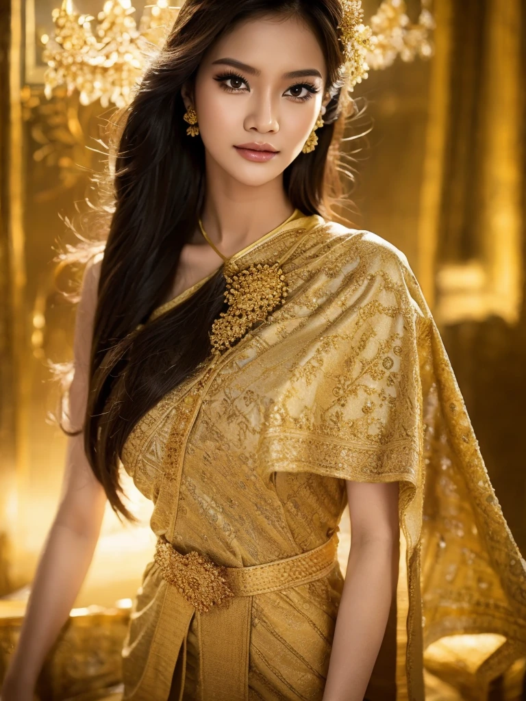 (masterpiece, best quality:1.2), 1girl, solo, thai girl, thai dress, dress, big breasts, beautiful detailed eyes, beautiful detailed lips, extremely detailed face and eyes, long eyelashes, flowing hair, intricate clothing details, photorealistic, 8k, natural lighting, warm color tones, fantasy art, cinematic lighting