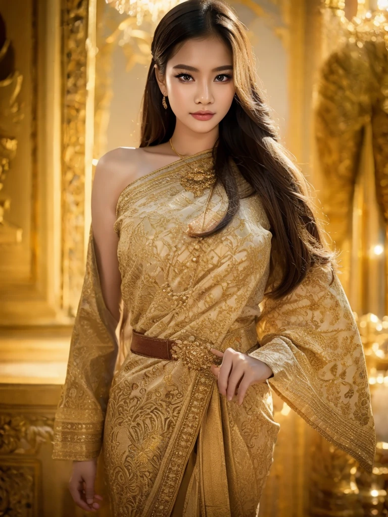 (masterpiece, best quality:1.2), 1girl, solo, thai girl, thai dress, dress, big breasts, beautiful detailed eyes, beautiful detailed lips, extremely detailed face and eyes, long eyelashes, flowing hair, intricate clothing details, photorealistic, 8k, natural lighting, warm color tones, fantasy art, cinematic lighting