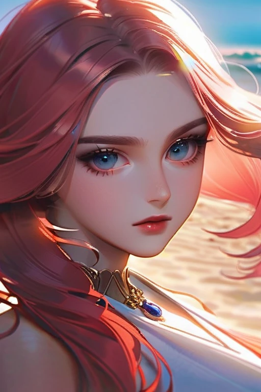 ((Лучшее качество)), ((шедевр)), (подробный), red-haired ??????? the beach