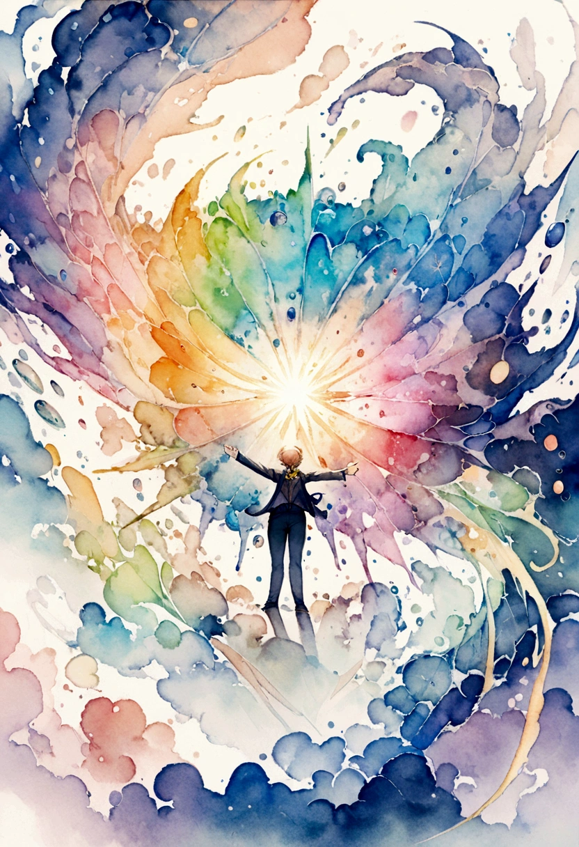 Big bang, expanding universe, water colors,