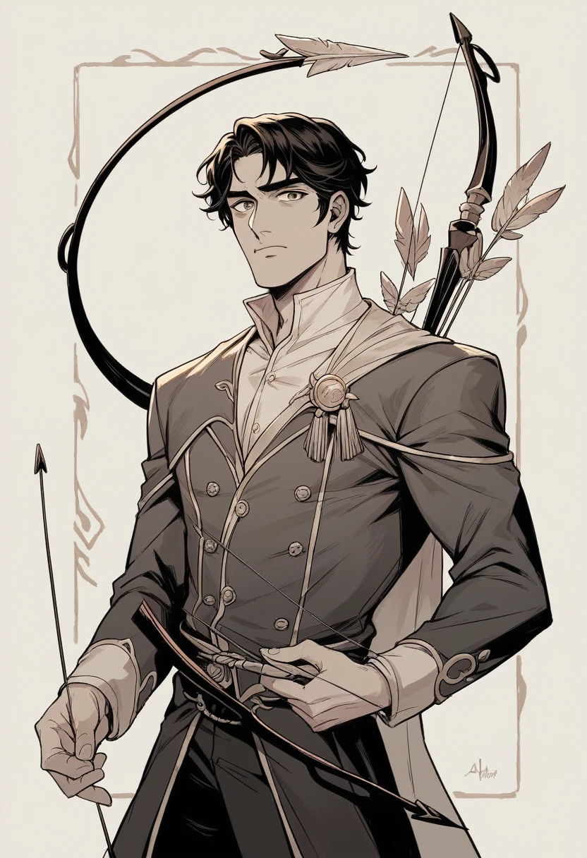 inspired by Arjuna in the Mahabarata wearing the clothes of a Majapahit prince, a man with a bow and arrow in his hand, 4k, no background, concept art, Movie Poste