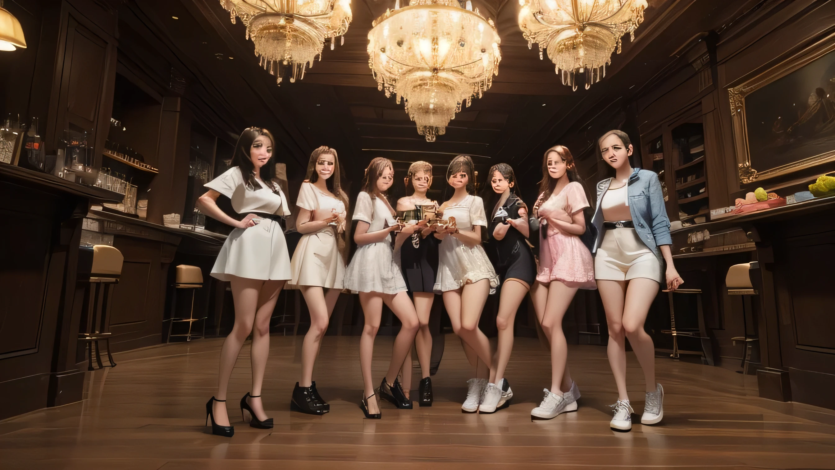 (Movie lighting), (Ray tracing), (Textured skin), (4K), (Best quality), (Masterpiece), (Detail), (full body), five girls holding Apple,and simle to screen