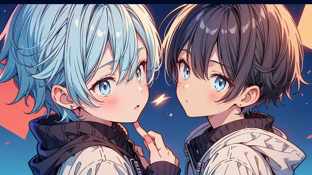 1boy,1Mother,Highest quality、Masterpiece、Official Art、The best dynamic composition、The boy is 6 years old and 3、Hair is light blue