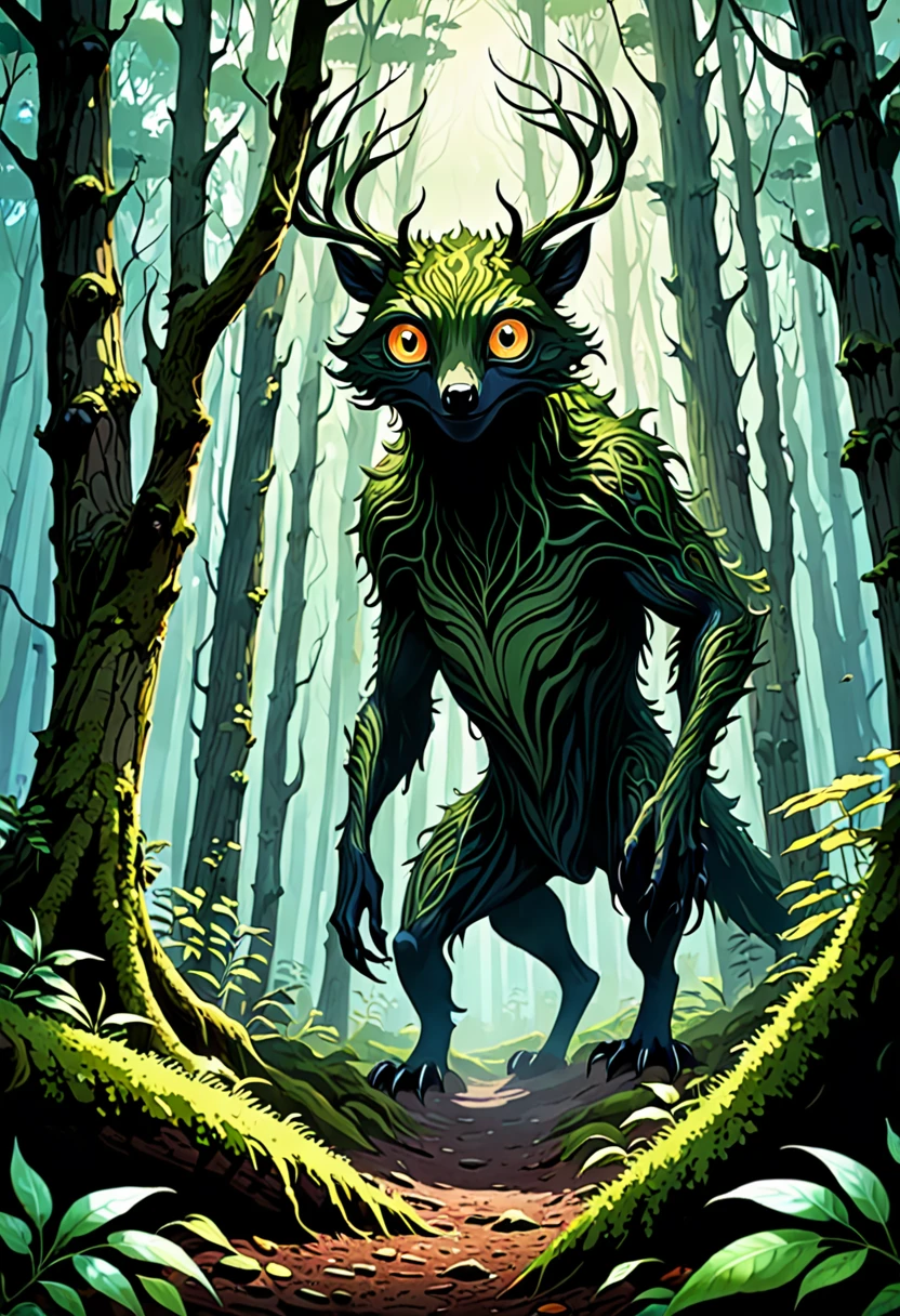 Unidentified creatures lurking in the forest、Has wide eyes、Captivating Appearance、
BRAEK&#39;s body is made up of countless tree roots、
BRAEK The forest is dark and the trees are buying、Looks like they&#39;re about to attack