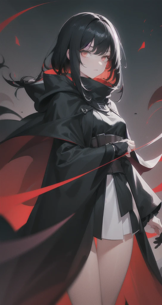 1girl, solo,
Black hair, gradient eyes, black cloak,
Falling out of sly, red moon, night sky, galaxy, dark
masterpiece, best quality,