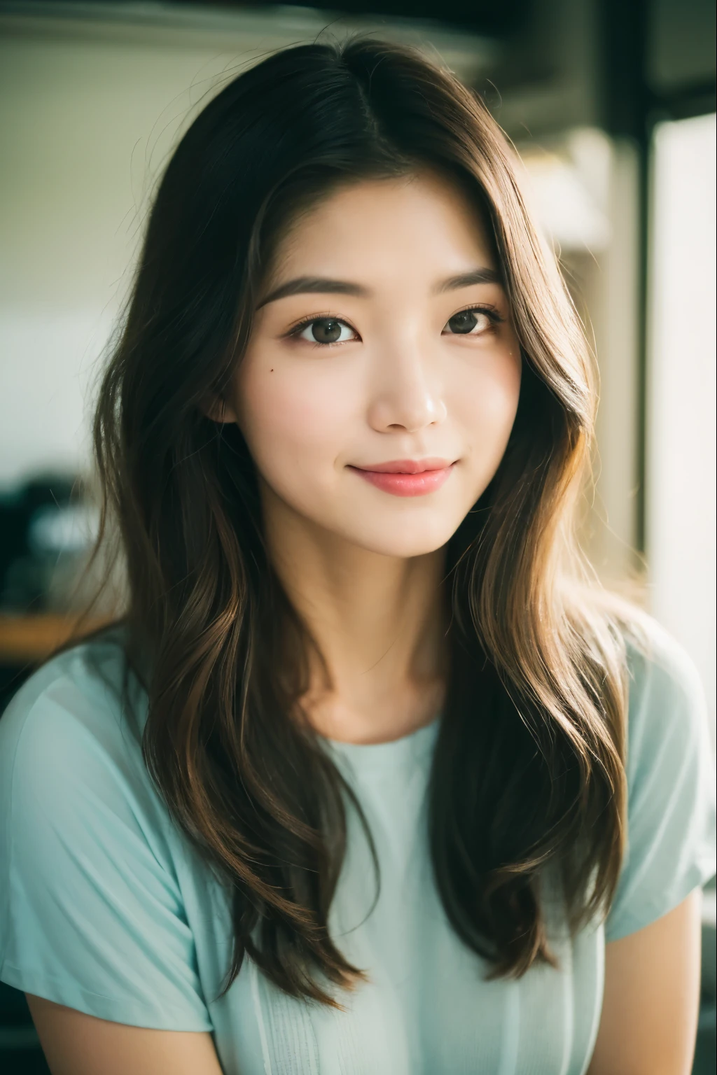 masterpiece, highest quality, 8k, disorganized person, (Upper Body:1.4), White shirt, Beautiful girl, Beautiful face, Looking at the audience, smile, Ultra-realistic, High resolution, picture, The focus was clear, High resolution, Face Light, Dynamic Lighting, Cinema Lighting, Professional Shadow, Beautiful cityscape background, Best details, Very detailed, Very detailed, Finely detailed, Real Skin, Delicate facial features, Detailed face and eyes, Sharp pupils、Realistic students、Japanese girl 1、、round face、smile