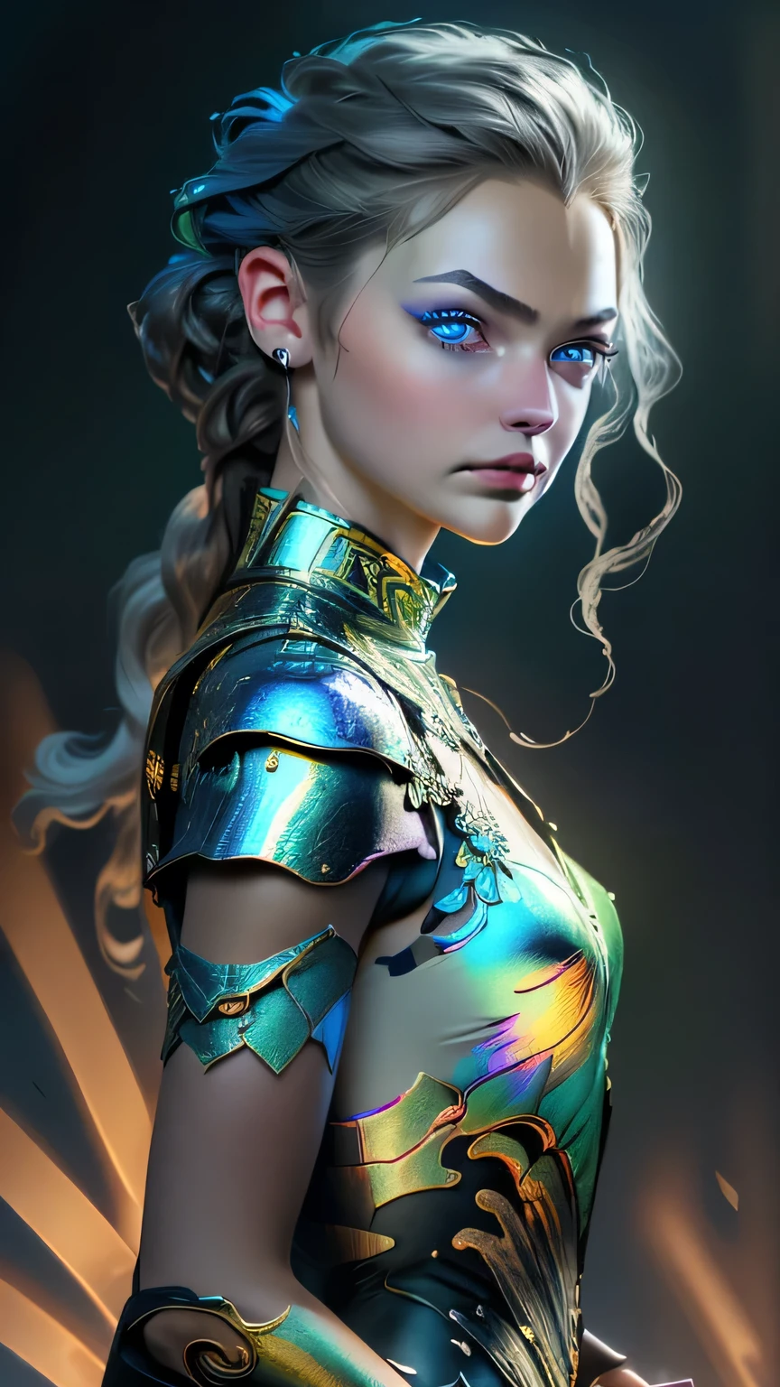 (RAW Photos, Realistic, photoRealistic), German Fairy, One girl\(change\) and (((metallic)) Iris Blue Dragon, German Girls, bread, glaring dark gRay background, dragon bread, slim, Sensia Style, Cinema Lighting, Accent lighting, Strong Rim Light, dramatic_Shadow, Ray_ trace, 8K, High resolution, (sexy, Leotard armor), masterpiece, 最high quality, high quality, High resolution、