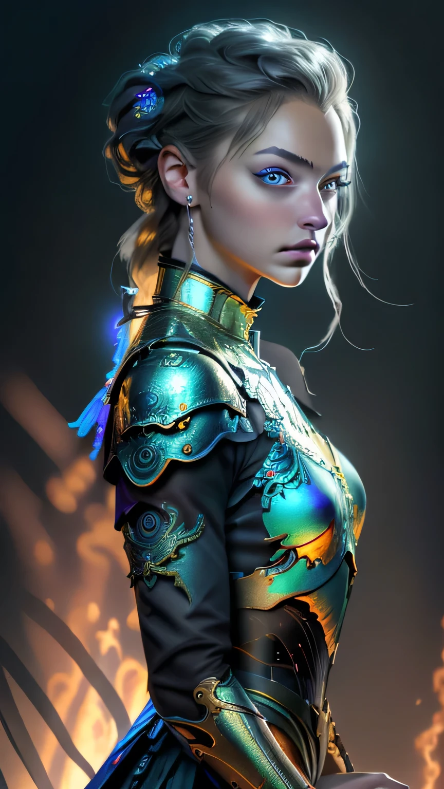 (RAW Photos, Realistic, photoRealistic), German Fairy, One girl\(change\) and (((metallic)) Iris Blue Dragon, German Girls, bread, glaring dark gRay background, dragon bread, slim, Sensia Style, Cinema Lighting, Accent lighting, Strong Rim Light, dramatic_Shadow, Ray_ trace, 8K, High resolution, (sexy, Leotard armor), masterpiece, 最high quality, high quality, High resolution､
