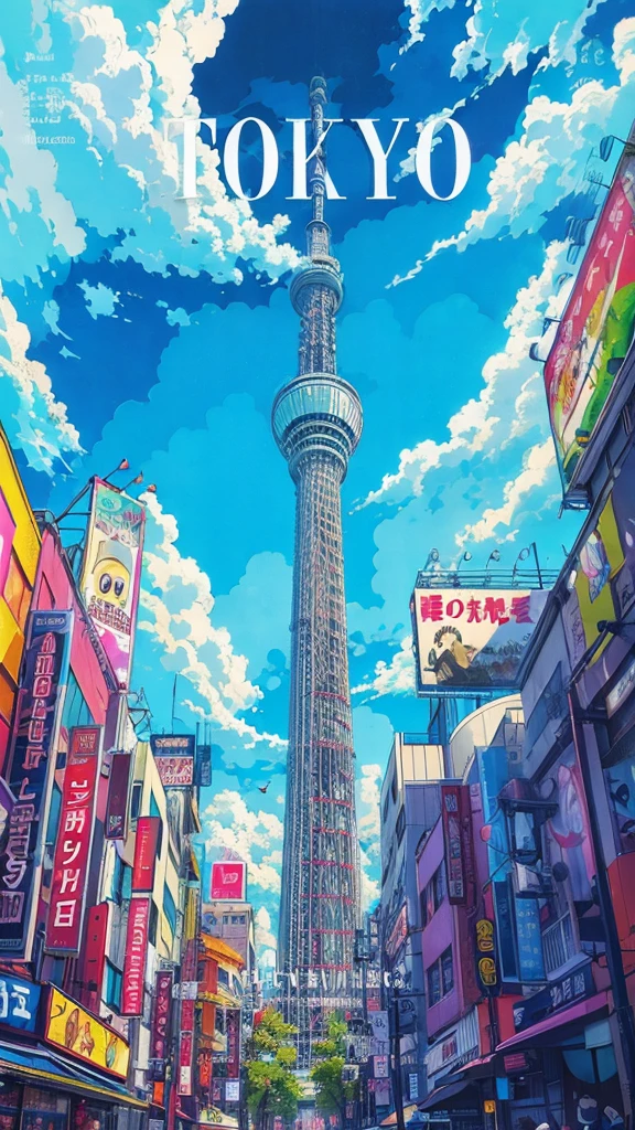 Photo taken from the street,There is a tall tower in the background, Tokyo inspired, Tokyo background, Tokyo anime scene, Tokyo japan, Tokyo city, Tokyo, new Tokyo, Inspired by jiff machino, Tokyo futuristic and clean, Tokyo mural, japan poster, Such, (neoTokyo), anime poster, Tokyo - esque town, in neo Tokyo, anime movie poster