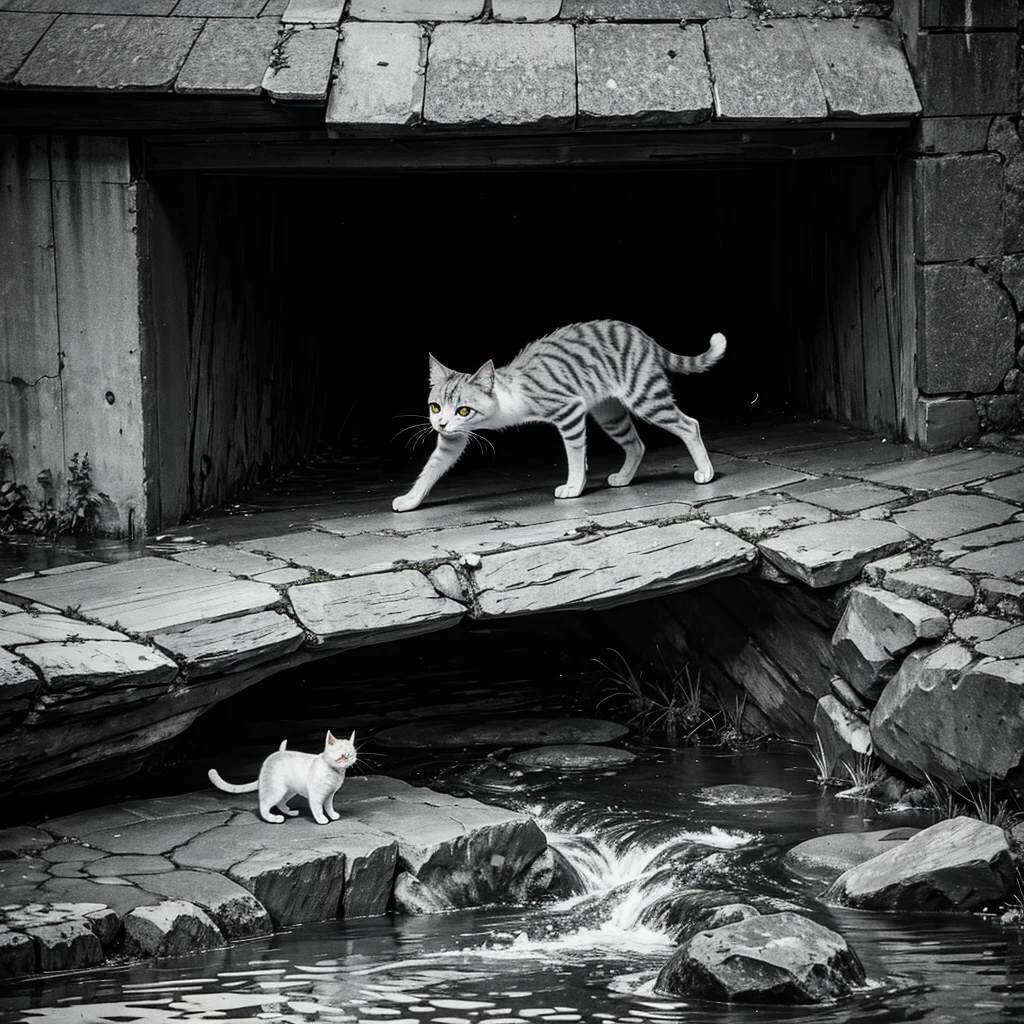 coloring cat，Creek，Confused and scared