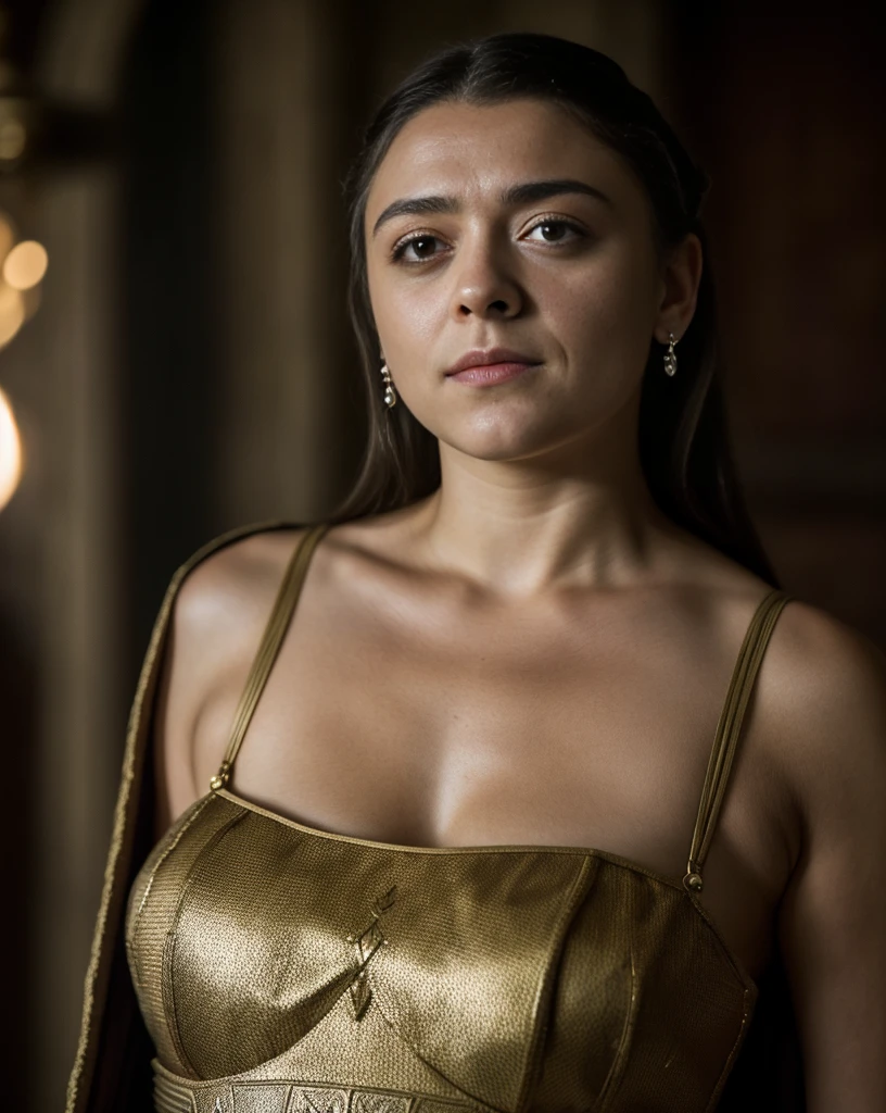 Foto RAW, Arya Stark, Extremely gorgeous lady, Arya Stark PLAYED BY MAISIE WILLIAMS, Queen Arya Stark, she a mature woman now, milf, sexy mediaeval battle dress, gladiator woman, body, 40 years old Woman, body revealing costumes, perky breast, skin pores, big natural breast, erotic costumes, lusty physique, seductive figure can capture every people's attention, Game of thrones costumes, revealing captivating figure, Mediaeval costumes, revealing clothes, A tomboy, she would rather fence than dance, warrior queen , game of thrones screen caps, Game of Thrones Series, (pele altamente detalhada: 1.2), 8k UHD, DSLR, soft-lighting, alta qualidade, grain of film, Fujifilm XT3, flawless picture, highly detailed, detailed Beauty, intricate, 32k, sharp picture,