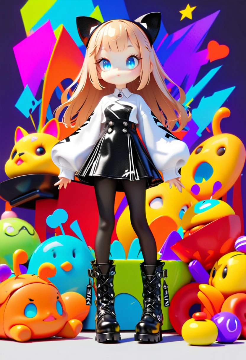 Style 7,One girl,Food,boots,pantyhose,Sleeves are longer than the wrist,Black footwear,blue eyes
