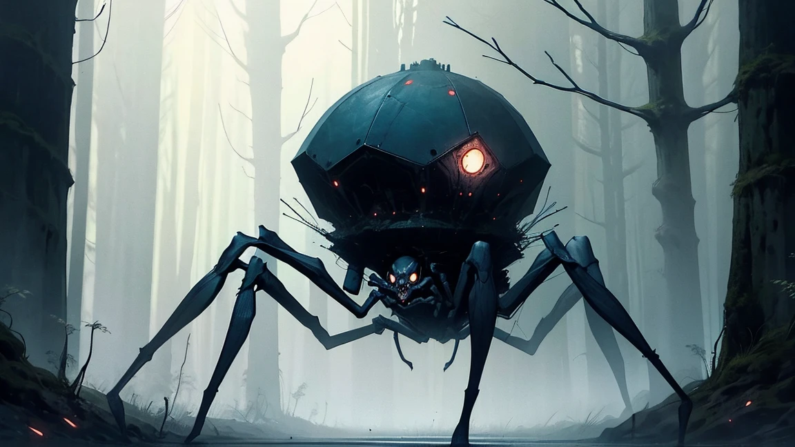 Giant spider in a scary forest