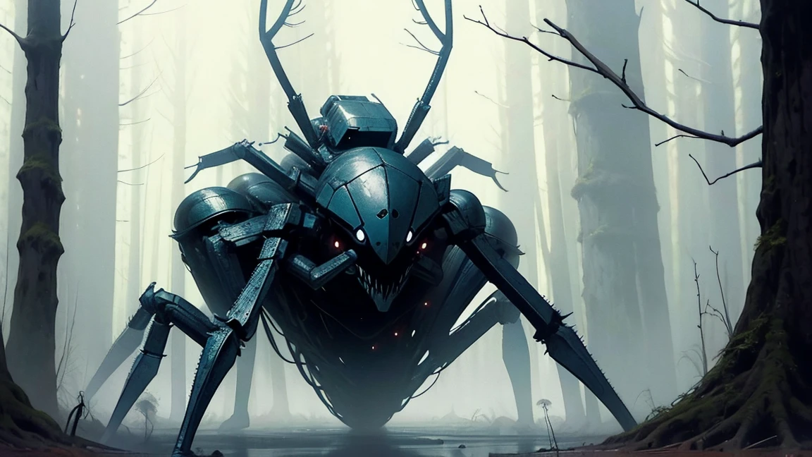 Giant spider in a scary forest