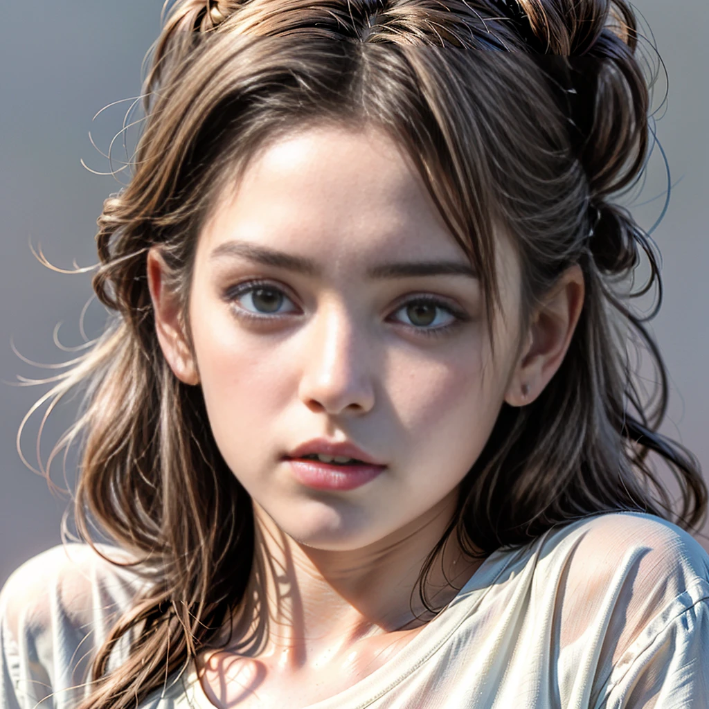 (masterpiece),(best quality:1.1),(ultra-detailed),best illustration,finely detail,(portrait:1.1),(intense close-up),watercolor drawing)floating,1girl,solo,13 years old,slim,(extremely delicate and beautiful face),(detailed beautiful eyes),pink thick lips,(disheveled hair),(wearing a pink baggy T-shirt),soft and lazy,(simple background:1.2)whole colored background,clear,4K