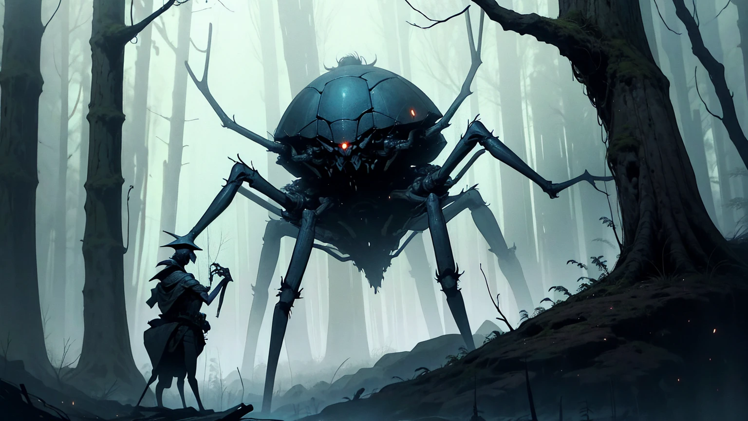 Giant spider in a scary forest