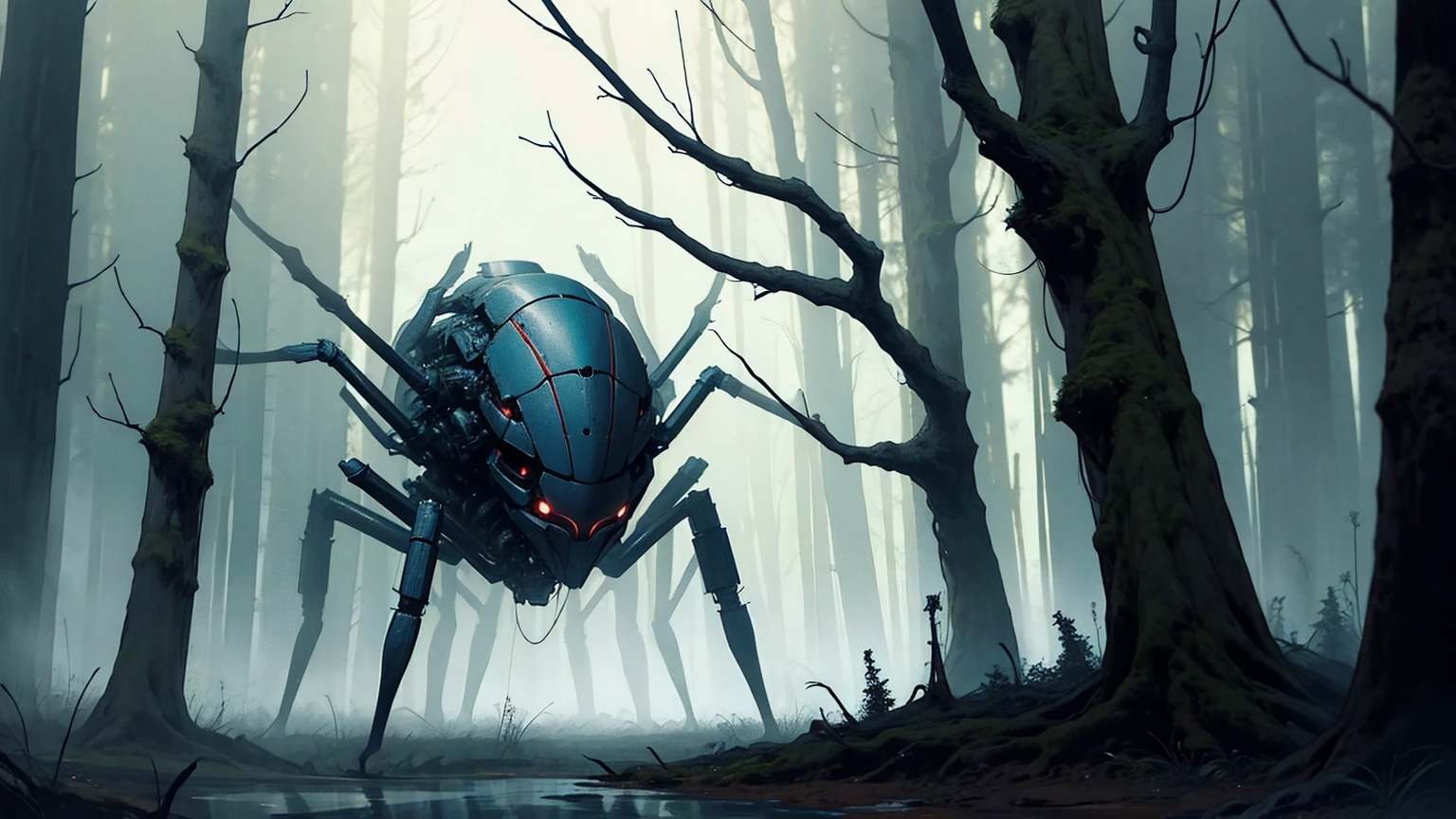 Giant spider in a scary forest