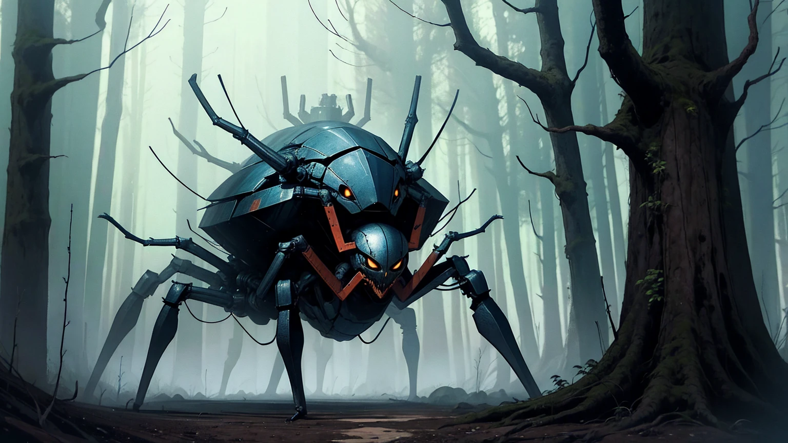 Giant spider in a scary forest