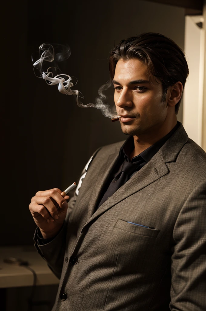 a handsome man is smoking