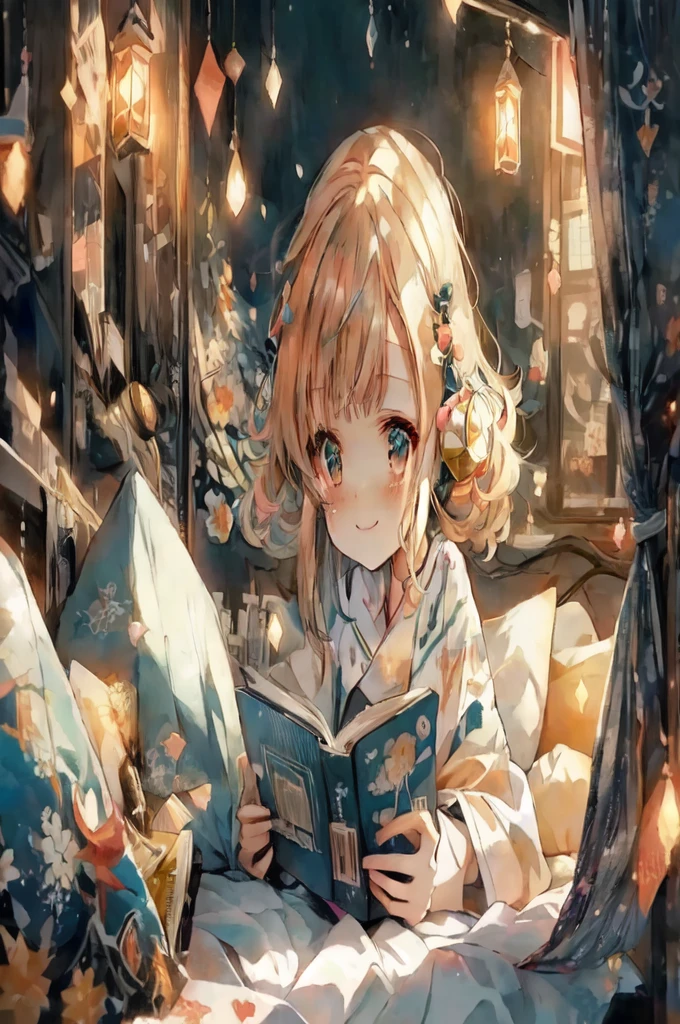 anime girl reading a book in bed with lights on, young anime smiling girl, anime visual of a cute smiling girl, anime art wallpaper 4 k, anime art wallpaper 4k, anime picture, anime art wallpaper 8 k, cute anime smiling girl, anime wallpaper 4k, anime wallpaper 4 k, anime illustration, anime style 4 k, anime aesthetic, high quality anime artstyle