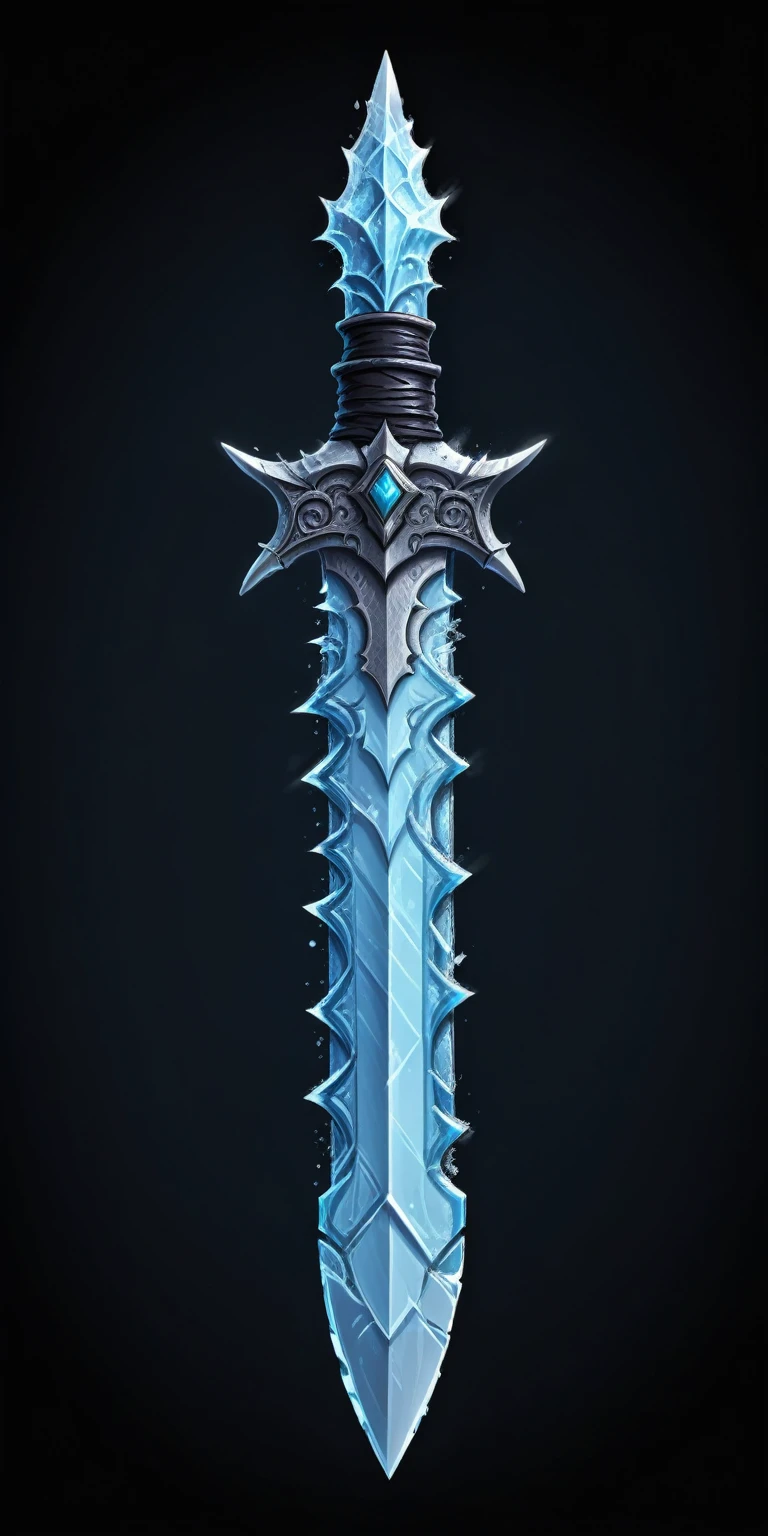(pixel art, cartoon illustration, Frostbite dagger, Icy theme, simple black background, RPG game icon)