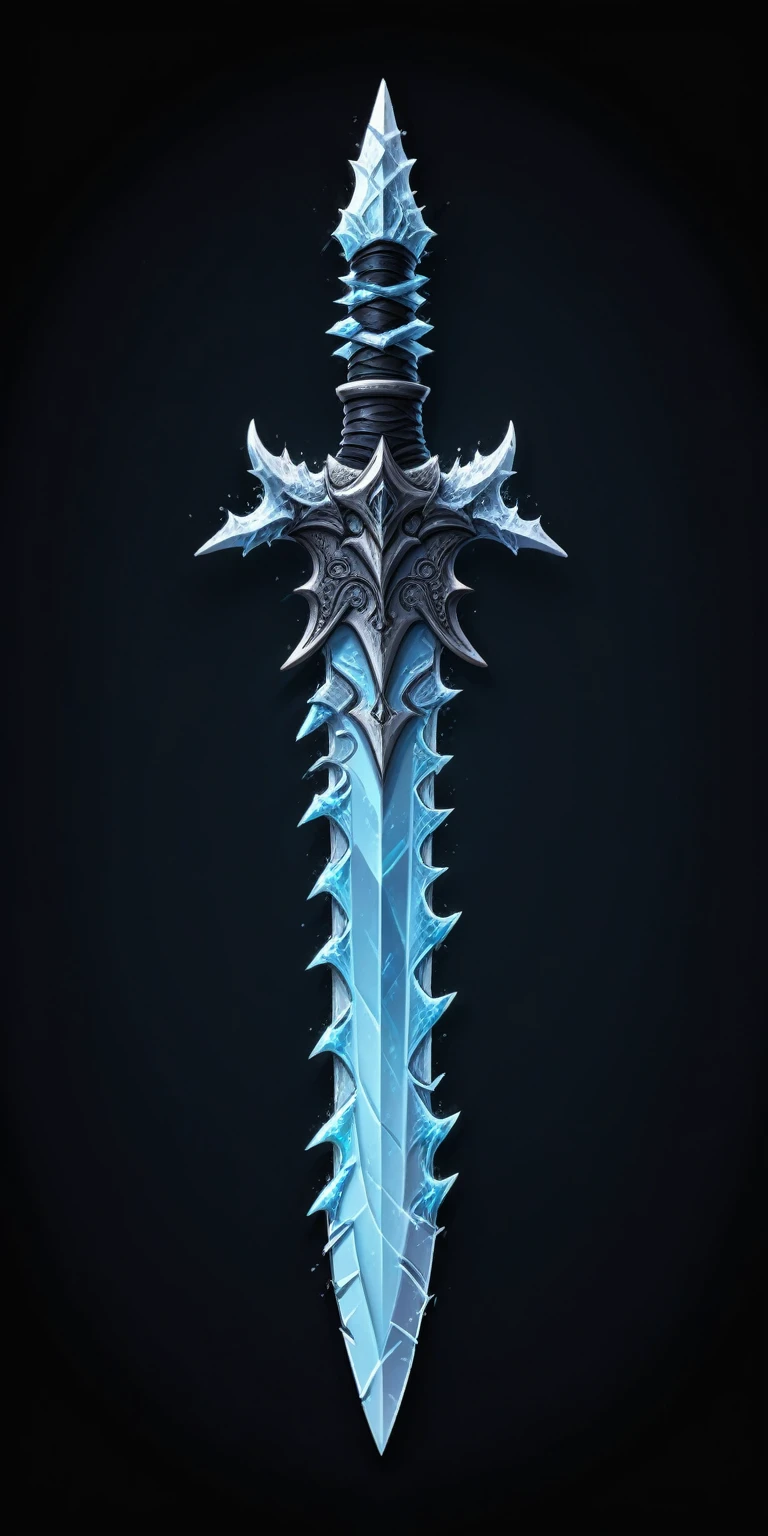 (pixel art, cartoon illustration, Frostbite dagger, Icy theme, simple black background, RPG game icon)