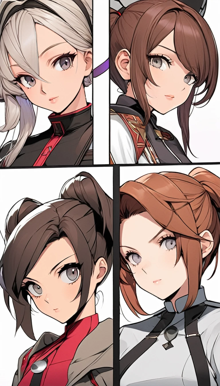 3 heroes. warrior class female with brown hair in two pigtails and gray eyes. priest class female and roguec class female.