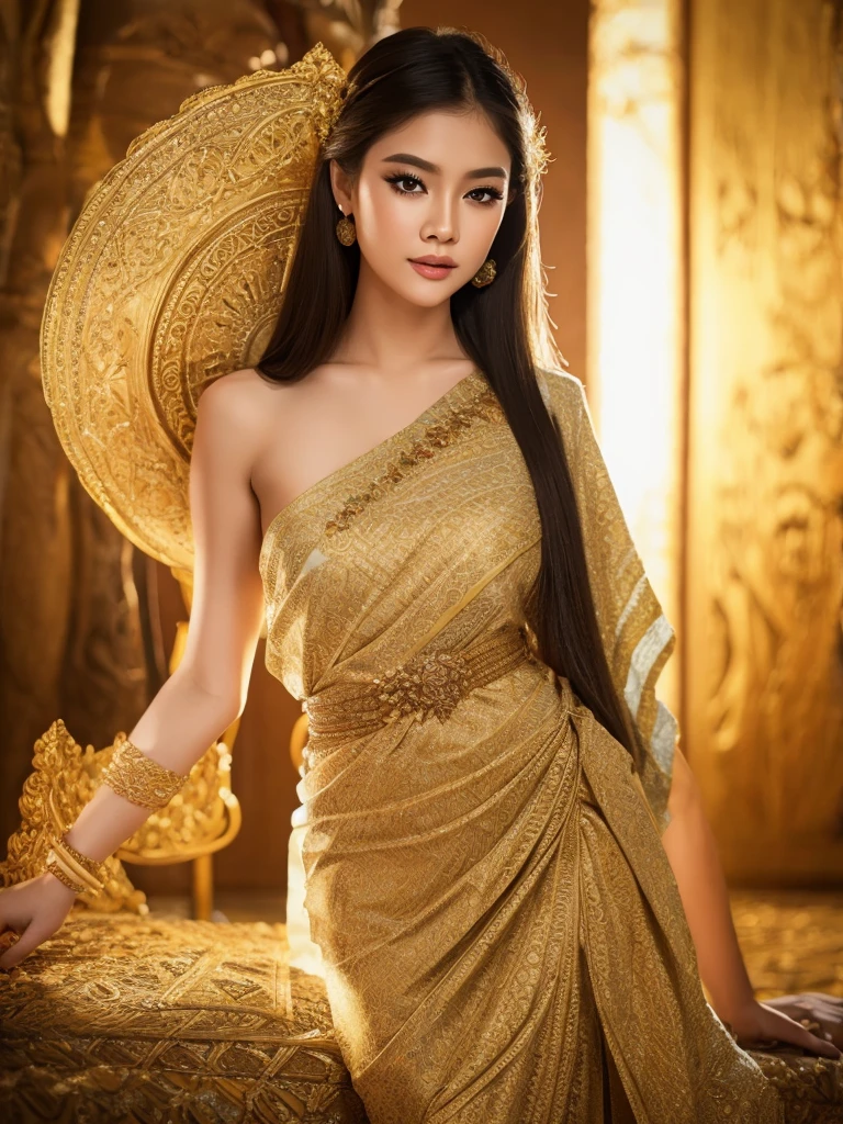 (masterpiece, best quality:1.2), 1girl, solo, thai girl, thai dress, dress, big breasts, beautiful detailed eyes, beautiful detailed lips, extremely detailed face and eyes, long eyelashes, flowing hair, intricate clothing details, photorealistic, 8k, natural lighting, warm color tones, fantasy art, cinematic lighting