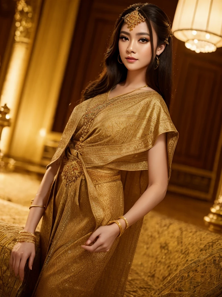 (masterpiece, best quality:1.2), 1girl, solo, thai girl, thai dress, dress, big breasts, beautiful detailed eyes, beautiful detailed lips, extremely detailed face and eyes, long eyelashes, flowing hair, intricate clothing details, photorealistic, 8k, natural lighting, warm color tones, fantasy art, cinematic lighting