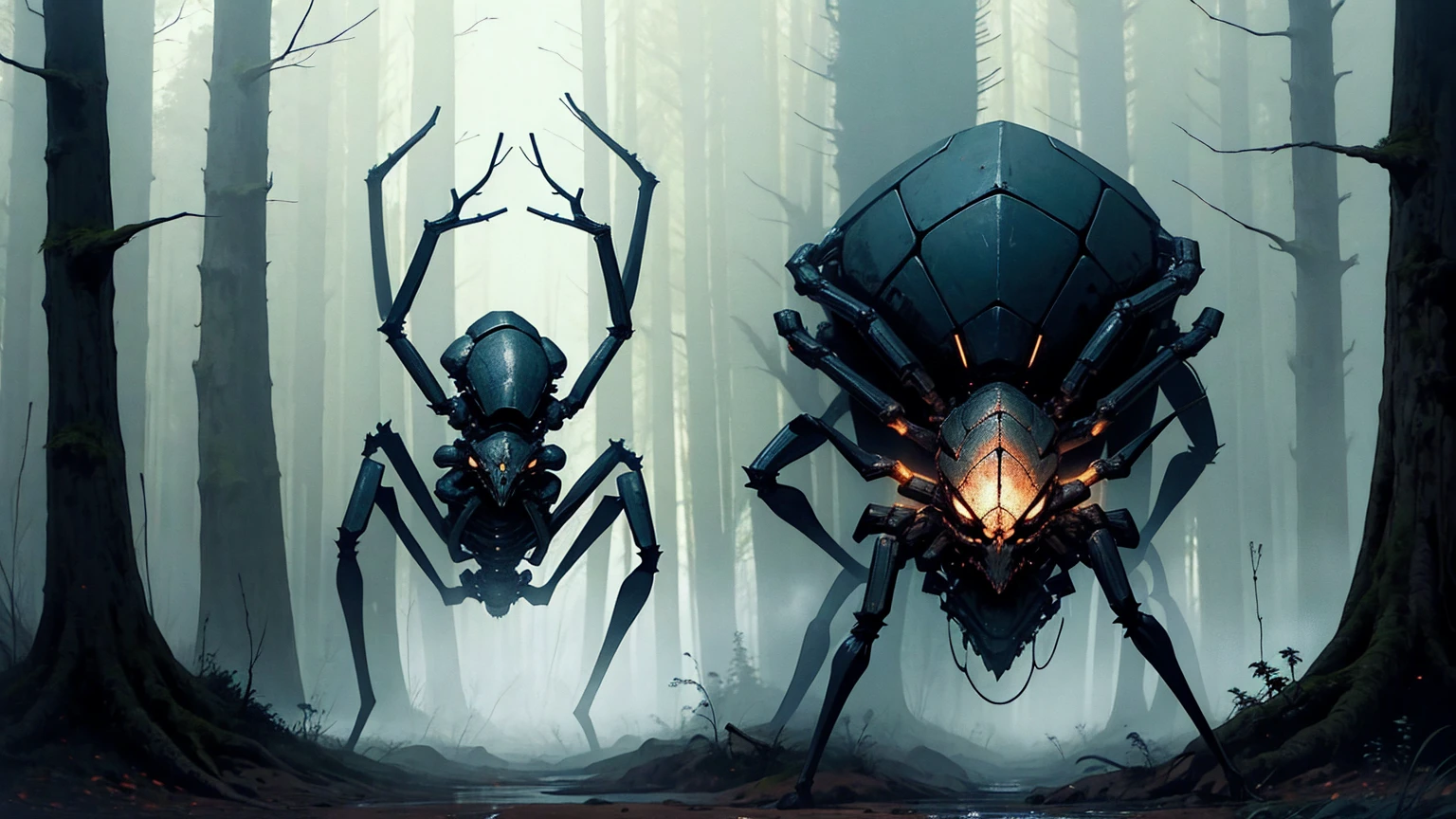 Giant spider in a scary forest