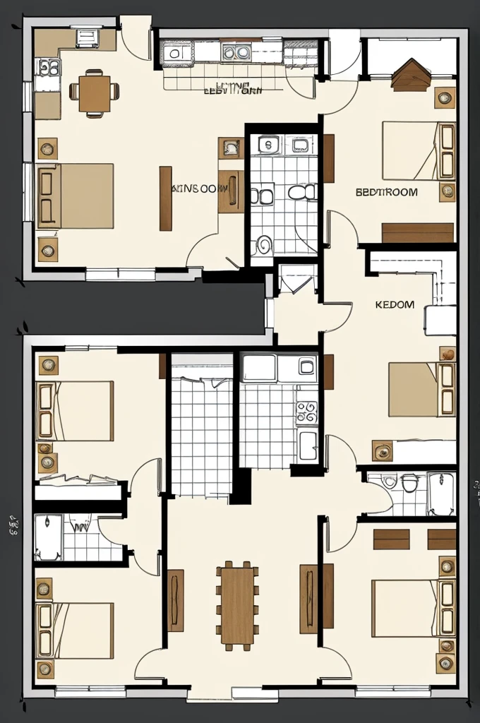 Plan measures 8x15 CM, two bedrooms and a bathroom, living room and dining room