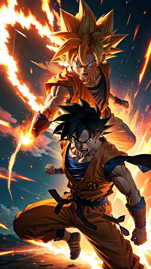 Super Sayajin Goku, fighting, powers , explosions