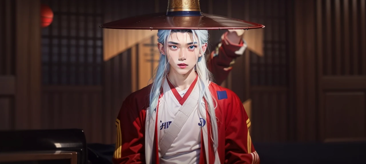 hight resolution、realisitic、realistic、A hyper-realistic、basketball uniform, 17-year-old Korean、Male Idol、male, Black hair permed hair、Light blue eyes、fair white skin、wet armpit、numerous piercings in the ears、Alone、Upper body photo、Sweating