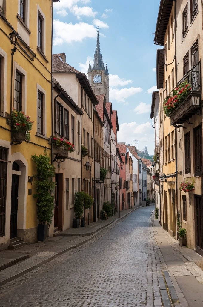 A European-style streetscape、Looking into the distance, the ground rises up and the town rises above my head, defying gravity.
