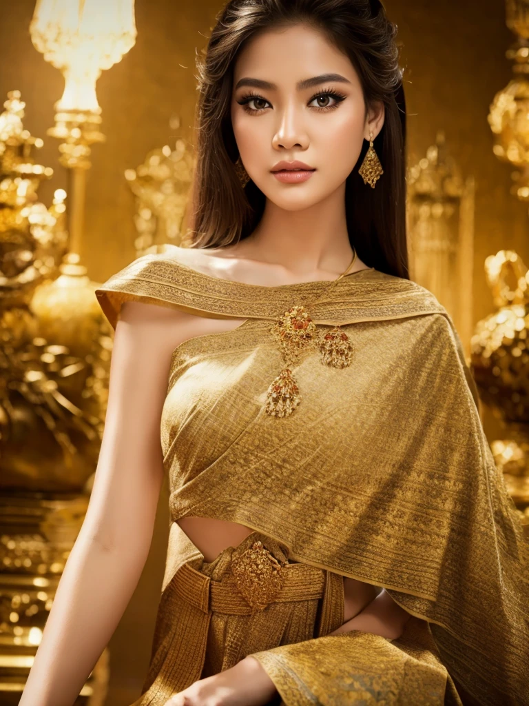 (masterpiece, best quality:1.2), 1girl, solo, thai girl, thai dress, dress, big breasts, beautiful detailed eyes, beautiful detailed lips, extremely detailed face and eyes, long eyelashes, flowing hair, intricate clothing details, photorealistic, 8k, natural lighting, warm color tones, fantasy art, cinematic lighting