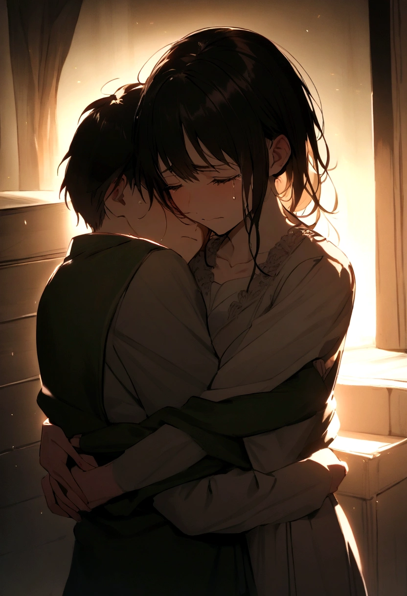 a mother crying inconsolably hugging the cabaver of her  soldier son 