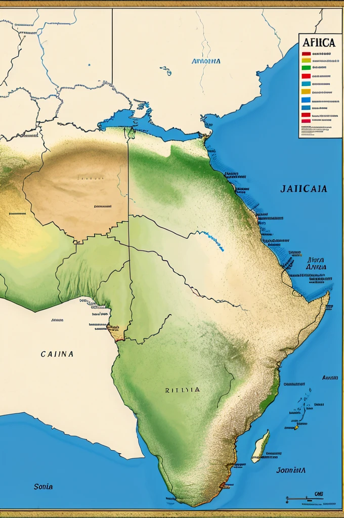 Africa map coloured with white background with city names