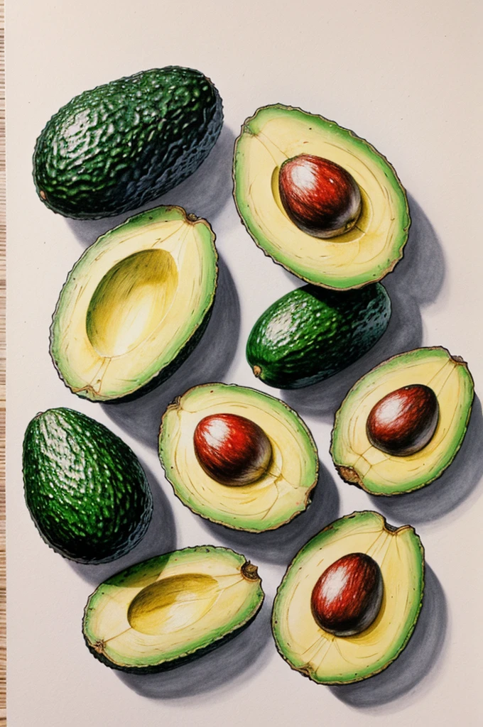 Three cute avocados drawing