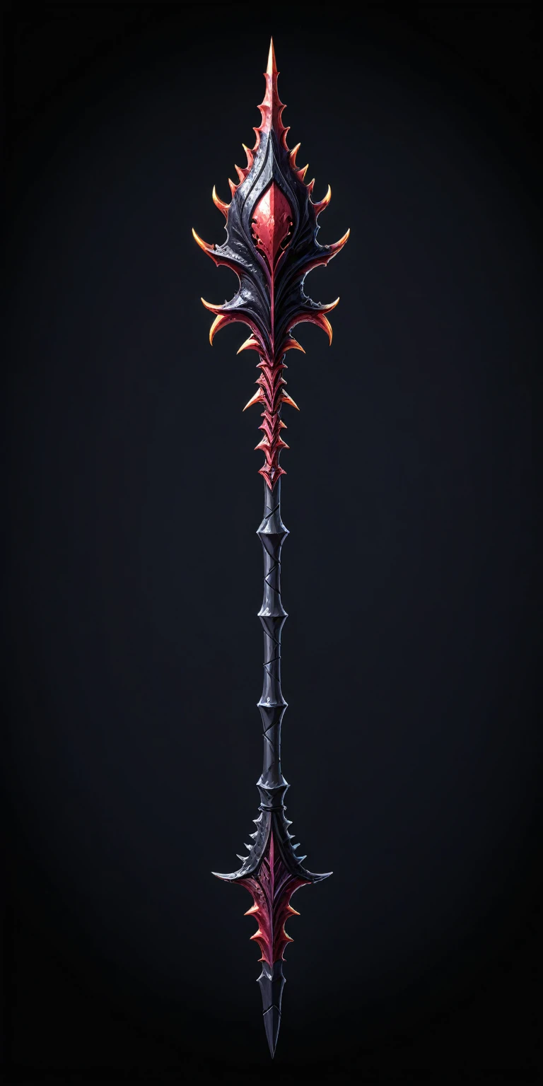 (pixel art, cartoon illustration, Venomspike spear, Poison theme, simple black background, RPG game icon)