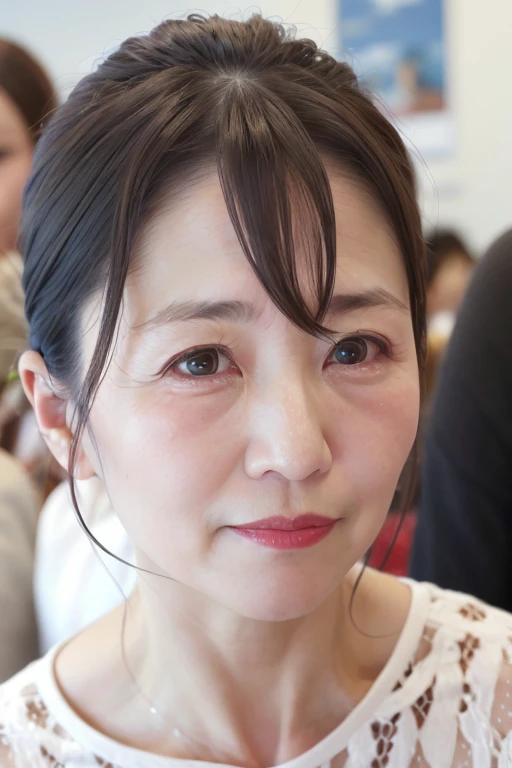 8K, Beautiful and mature 55 year old Japanese woman, Married women, Fine Lines, Long eyelashes, Bob Hair, Red lipstick, tearsを流す, tears, Close-up of face